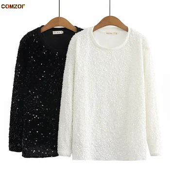 Пуловер с пайети, Дамски блузи Harajuku, Свободни Корейски модни блузи, Блузи с дълги ръкави, Дрехи Roupas Feminina 4XL