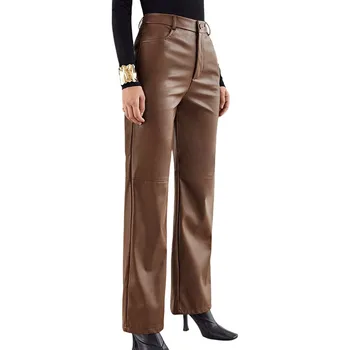 Реколта обикновена гамаши, с джобове, тесни кожени панталони за краката, панталони, плътно прилепнали панталони, изкуствена Широка пряка женска талия, плюс размер