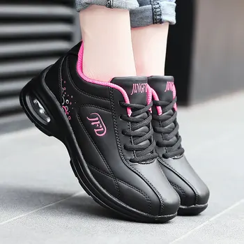 Розови Маратонки за бягане за Жените, увеличаване на растежа на въздушна възглавница Удобни Непромокаеми Кожени обувки-кошници Дамски Ежедневни обувки на платформа