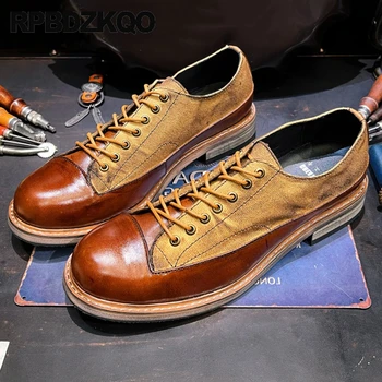 Рокля с прорези Goodyear, Oxfords в стил мозайка на дантела-голям размер, естествена кожа, парусиновая обувки 45 см, разноцветни мъжки обувки на плоска подметка с широки пръсти