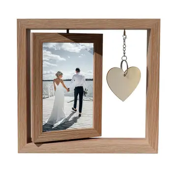 Фоторамка за спални, рамка за снимка, Двустранен въртяща се дървена рамка за снимки, подарък за баща, съпруг, мъже, висулка във формата на сърце с надпис