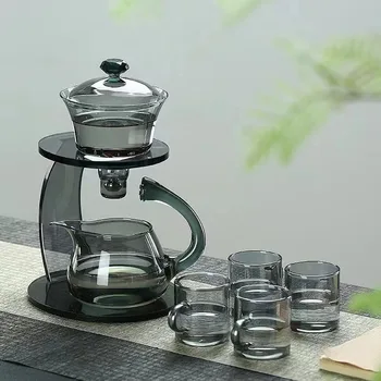 Чайник за чай Кунг-фу, Чаена чаша, Автоматичен чаен комплект, Поставка за чайника от устойчиви на топлина стъкло, поставка за заваряване на чай, Чай и прибори